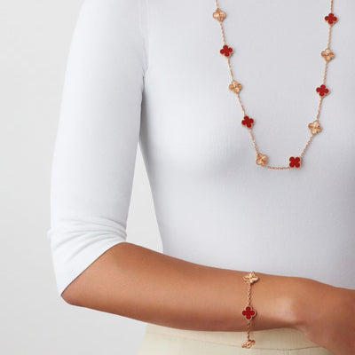 CLOVER BRACELET LUXE | RED - ROSE GOLD