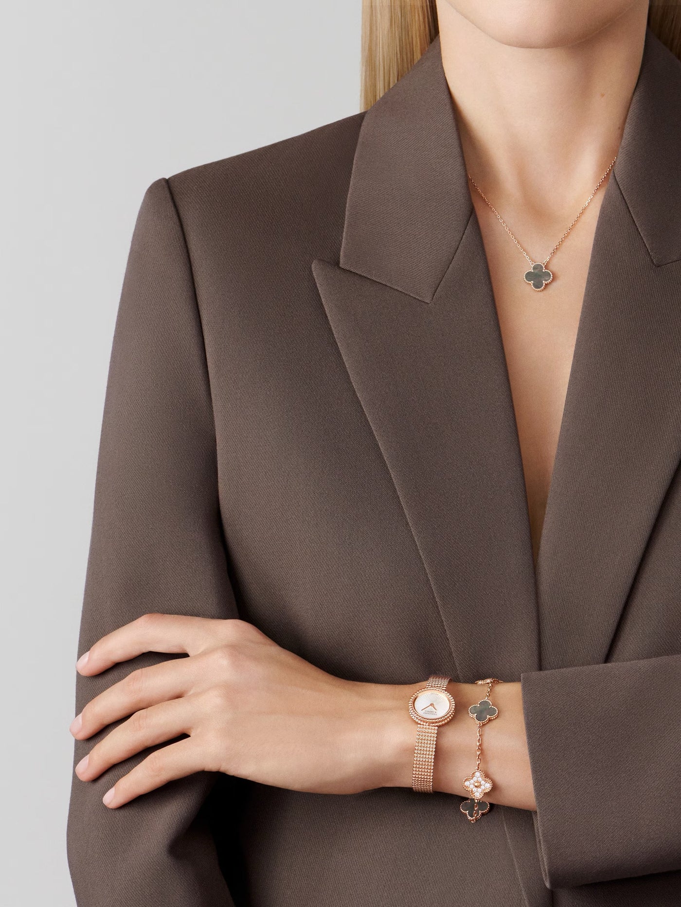 CLOVER DELUXE BRACELET | ROSE GOLD - BROWN