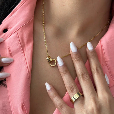 LOVE NECKLACE DOUBLE RING | ROSE GOLD
